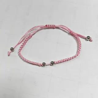 Pink Beaded Braided Bracelet - Adjustable Polyester Woven Handmade String with Silver Beads, 16-30cm, Sweet Minimalist Style for Women Girls