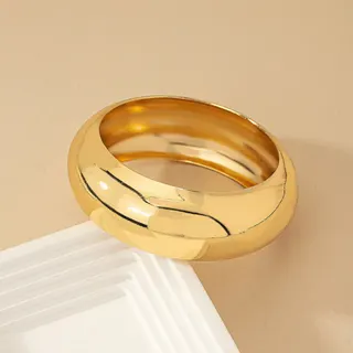 Gold Wide Cuff Bangle - 18K Gold Plated Alloy Bracelet, Mirror Polished Minimalist Open Bangle, 6cm Diameter, Elegant Luxury Wrist Jewelry for Women