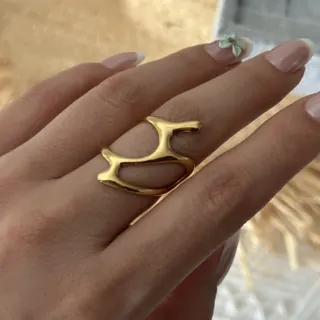 Vintage Heart Chain Open Ring, 18K Gold Plated Stainless Steel Adjustable Finger Ring, Minimalist Luxury Jewelry for Women