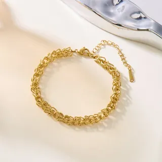 Stainless Steel Crown Chain Bracelet for Women, Gold 18K Plated Wheat-Weave Link Bracelet, 17+5cm Adjustable, Tarnish-Free Hypoallergenic Jewelry