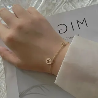 Rose Gold H Letter Bracelet with Micro-Pavé Zirconia Round Charm, Adjustable 16+5cm Fine Chain, Hypoallergenic Tarnish-Resistant, Minimalist Luxury Gift for Women
