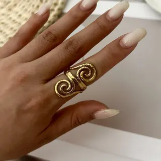 Hammered Texture Wrap Ring for Women, Open Adjustable Multi-Band Spiral Finger Ring, Gold Plated Statement Jewelry
