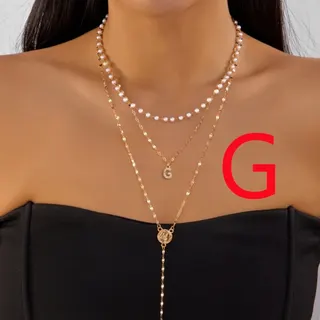 Layered Letter A Pendant Necklace Set with Pearl Chain, 18K Gold Plated Alloy Long Sweater Chain, 3-Piece Collarbone Necklace for Women