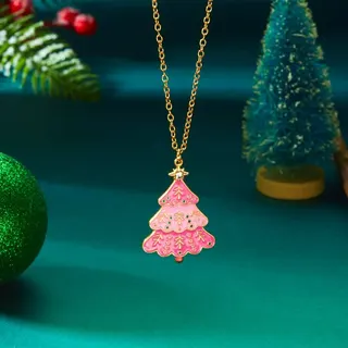 Christmas Tree Earrings Pink Rhinestone Dangle Earrings, Enamel Gradient Holiday Drop Earrings for Women, 18K Gold Plated Alloy Festive Jewelry Gift