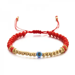 Evil Eye Red String Bracelet for Women, Resin & Crystal Blue Eye Bead with Gold Beads, Adjustable Woven Handmade Bracelet, Boho Lucky Charm Gift, 17-30cm
