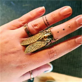 Vintage Brass Cicada Ring Adjustable Open Statement Insect Jewelry Handmade Engraved Textured Ring for Women