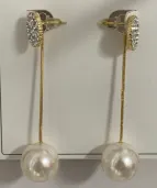 French Vintage Long Pearl Earline Earrings, 18K Gold Plated Alloy with Micro-Pavé Zirconia, Elegant Dangle Earrings for Women, Face-Slimming Commute & Wedding Jewelry