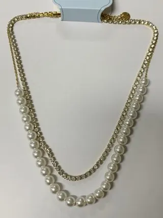 Vintage French Double Layer Pearl Necklace for Women, 18K Gold Plated Alloy with Imitation Pearl Beads, Elegant Long Layered Chain