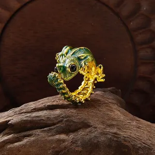 Gothic Green Lizard Ring - Alloy 18K Gold Plated 3D Sculpted Open Band, Dark Vintage Statement Jewelry for Women