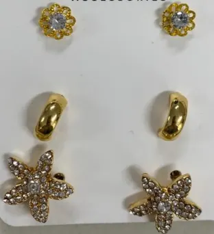Luxury Flower Star Rhinestone Earrings Set, Gold Alloy Stud Earrings with Cubic Zirconia, Crescent Hoop Earrings, 3 Pairs French Vintage Jewelry for Women