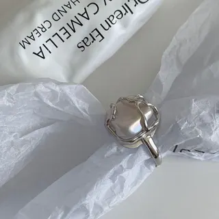 Baroque Pearl Open Ring for Women, Irregular Woven Hollow Design, Tai Silver Plated, Adjustable Statement Ring, French Vintage Jewelry