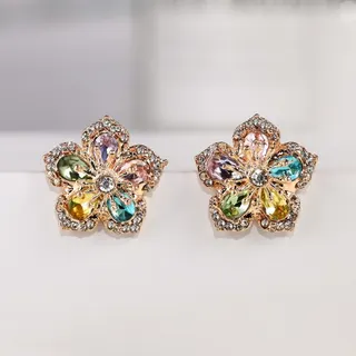 Flower Zircon Stud Earrings - Rose Gold Rhinestone Petal Studs, Hypoallergenic Silver Post, 2cm Sweet Luxury Flower Earrings for Women (Pair)