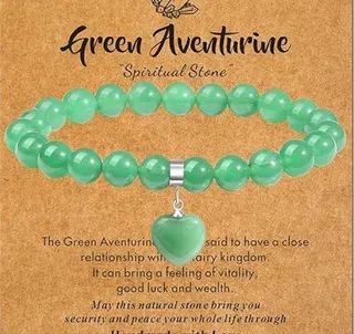 Green Aventurine Bead Bracelet with Heart Charm, Natural Stone Elastic Stretch Bracelet, Adjustable Spiritual Healing Jewelry Gift for Women