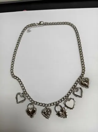 Gothic Heart Pendant Necklace, Punk Multi-Heart Chain with Rhinestone, Silver Plated Alloy Adjustable 40+5cm, Y2K Dark Aesthetic Collarbone Chain for Women