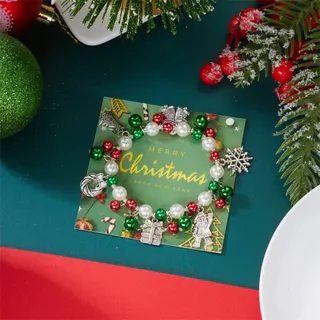Christmas Earring Set Alloy Snowflake Christmas Tree Reindeer Santa with Fake Pearls Red Green White Holiday Jewelry DIY Ornament 1cm 1 Set