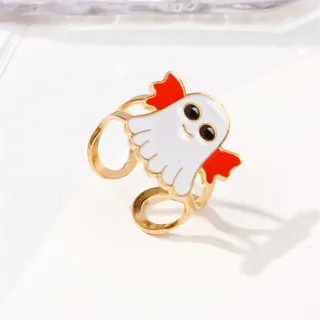 Halloween Ghost Witch Hat Ring, Stainless Steel Open Adjustable Finger Ring, 18K Gold Plated Enamel Cartoon Jewelry, Funny Party Cosplay Accessory