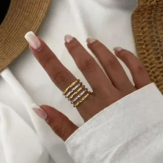 Stainless Steel Two-Tone Gold & Silver Stack Ring, 3-Layer Minimalist Band with Hammered Texture, Hypoallergenic Tarnish-Free, Women's Jewelry Gift