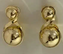 Gold Geometric Double Ball Earrings - 18K Gold Plated Alloy Mirror Polished Hoop Studs, French Vintage Minimalist Jewelry for Women