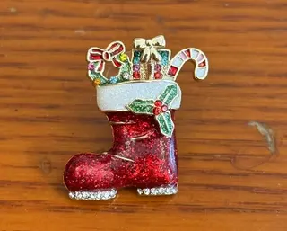 Christmas Boot Ornament - Alloy Glitter Stocking Hanging Decor with Gift Box & Candy Cane, Festive Red White Holiday Tree Decoration, Gift Wrap Accent, 1pc