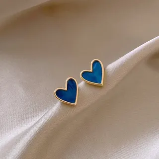 Heart Shape Enamel Earrings 18K Gold Plated Alloy Blue Resin Stud Earrings Sweet Minimalist Heart Ear Studs for Women