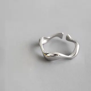 Minimalist Irregular Wave Open Ring, 18K Gold Plated Silver, Adjustable Bangle Ring, Polished Stackable Finger Ring for Women