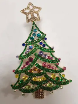 Christmas Tree Ornament Accessory - Alloy Handmade Beaded Rhinestone Hanging Decoration with Hollow Star Top, Festive Window DIY Decor, 1pc Lot