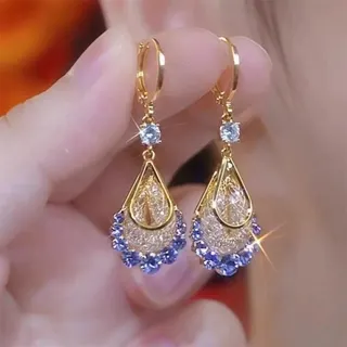Luxury French Vintage Purple Teardrop Earrings, Rhinestone Hollow Dangle Earrings for Women, 18K Gold Plated Alloy Sparkly Drop Earrings, Face-Slimming Statement Jewelry Gift