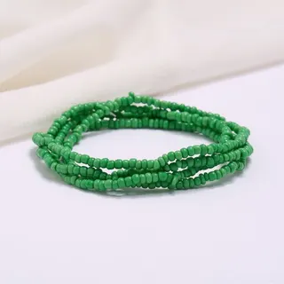 Green Beaded Body Chain Waist Belt - Handmade Stretchy Rice Bead Multi-Wrap Body Jewelry, Boho Beach Style, 80cm