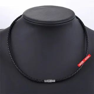 Coffee Brown 4mm Braided Leather Cord Necklace with Stainless Steel Magnetic Clasp - Unisex Streetwear Choker 45cm