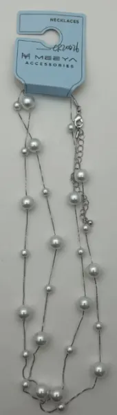 French Vintage Faux Pearl Necklace, Multi-Strand Long Layered Chain, White ABS Pearl + Copper Plated, 40+5cm Adjustable, Elegant Daily & Bridal Jewelry