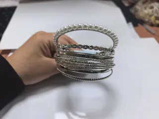 Luxury Pearl Beaded Bracelet, Silver Plated Alloy, French Vintage Wave & Woven Texture, Stackable Bangle for Women, Gift for Her