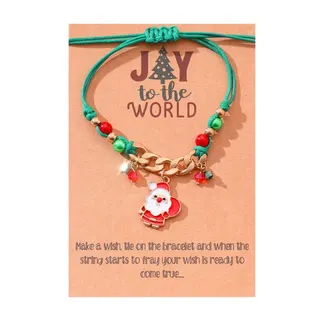 Christmas Santa Claus Bracelet for Women, Alloy 18K Gold Plated Enamel Charm, Adjustable Green Beaded String, Holiday Wish Gift, Festive Kids Jewelry