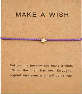 Make a Wish Star Bracelet - Adjustable Braided Cord with 18K Gold Plated Star Charm, Purple String Friendship Bracelet for Women Girls, Gift with Kraft Card