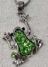 Frog Necklace for Women, Alloy Silver Plated Pendant with Green Rhinestone Crystal, Cute Animal Charm Choker Chain 40+5cm