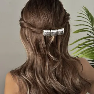 Gold Square Hair Clip - Geometric Mirror-Finish Alloy Hair Pin, 18K Gold Plated, Half-Up Bun & Braid Holder, French Vintage Wedding Hair Accessory, 2.7x8cm
