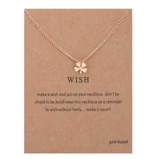 Lucky Clover Necklace for Women, Gold Dipped Alloy Four Leaf Clover Pendant Chain, 45+5cm Adjustable Collarbone Necklace with Wish Card, Gift for Her