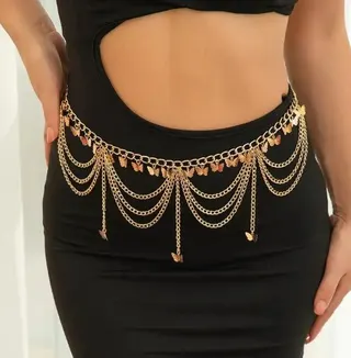 Butterfly Tassel Chain Belt for Women, Gold Multi-Layer Dangling Waist Chain, Adjustable 68+20cm, Lightweight Aluminum & Iron with Color-Retaining Plating, Boho Chic Party Accessory