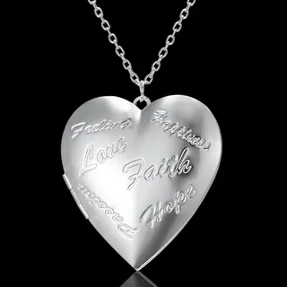 Vintage Engraved Heart Locket Necklace, Openable Photo Pendant, Silver Plated Alloy, 2.7cm Heart Charm with 52cm Chain, Romantic Gift for Women
