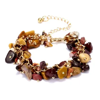 Natural Turquoise Tumbled Stone Bracelet for Women, Blue Multi-Row Beaded Chain with 18K Gold Plated Alloy, Boho Adjustable 14+7cm Stacking Wristband