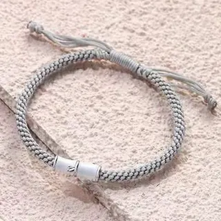 Bamboo Knot Couple Braided Bracelet Set of 2, Adjustable Woven Cord Hand Rope with Bamboo Leaf Charm, Black & White Chinese Style Gift for Him and Her