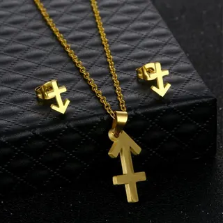 Virgo Zodiac Sign Necklace & Earrings Set, 18K Gold Plated Stainless Steel, Hypoallergenic Constellation Pendant Jewelry Gift, 45cm Chain