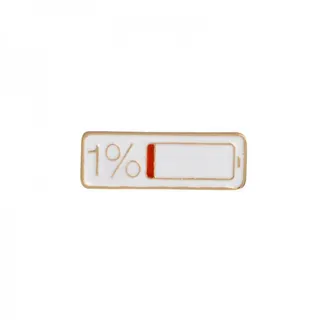1%% Battery Low Power Funny Pin Badge, Gold Plated Alloy Enamel Brooch, Novelty Phone Battery Lapel Pin for Bag Jacket Hat, 0.9x2.6cm
