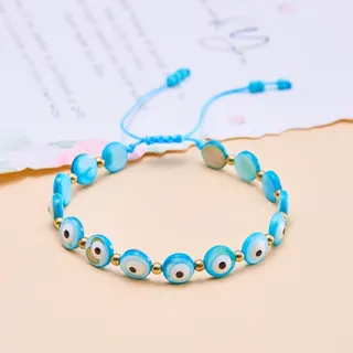 Evil Eye Bracelet Women Orange Flat Round Beads Handmade Braided Adjustable String Boho Protective Charm Resin Beaded Bracelet 16-26cm