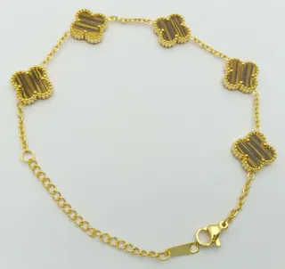 Stainless Steel Clover Bracelet Women 18K Gold Plated Vintage Beaded Brown Enamel Lucky Charm Adjustable Chain Bracelet Gift