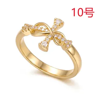 Gold Cross Ring for Women, Copper with Zircon, Open Band Size 10, 18K Gold Plated Micro-Pavé Crystal Fashion Jewelry