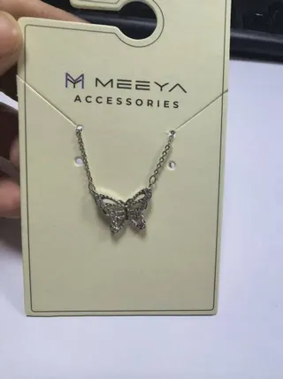 MEEYA Butterfly Necklace for Women, Rhinestone Pavé Pendant Clavicle Chain, Silver Alloy Elegant Fashion Jewelry Gift