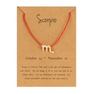 Scorpio Zodiac Pendant Necklace, Red String Rope Chain with 18K Gold Plated Alloy Scorpio Symbol, Adjustable 18-32cm, Zodiac Birthday Gift with Kraft Card