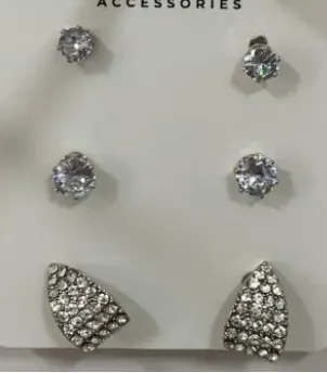 Luxury Rhinestone Earrings Set - Alloy White Gold Plated Round Solitaire & Triangle Pave Zircon Studs for Bridal Party Evening