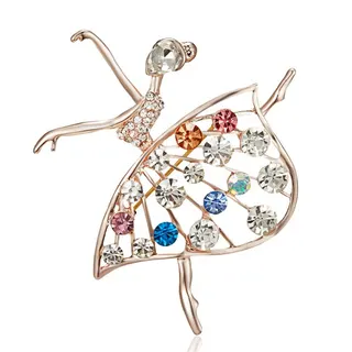 Ballet Girl Crystal Brooch Set of 2 - Dancer Figure Enamel & Rhinestone Pin, Rose Gold Alloy Openwork Brooch for Women, Elegant Party Wedding Gift Jewelry