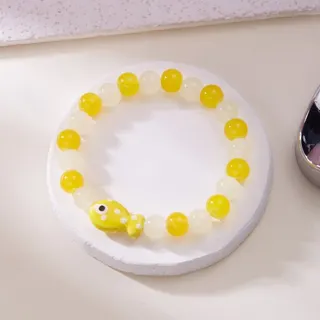 Cute Fish Beaded Bracelet Blue White Glass Beads Ceramic Fish Charm 18cm Sweet Ocean Style Handband for Women Girls